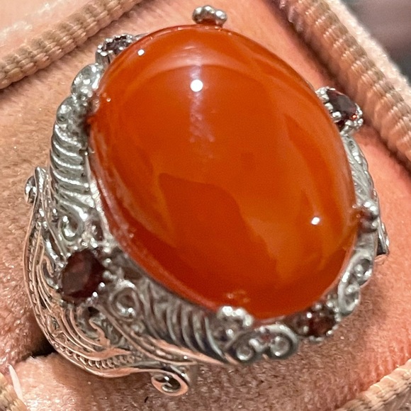 Huge Karis STS Red Agate Mozambique Cabochon Statement Ring Sz8 NWOT - Picture 2 of 10